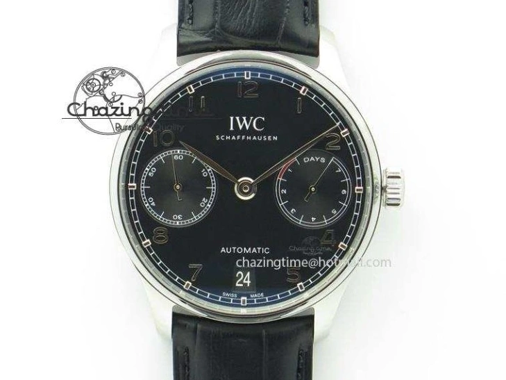 MIROTIME 0104 Unique Portuguese 40mm Chrono SS Map Dial on Black Leather Strap A 7393